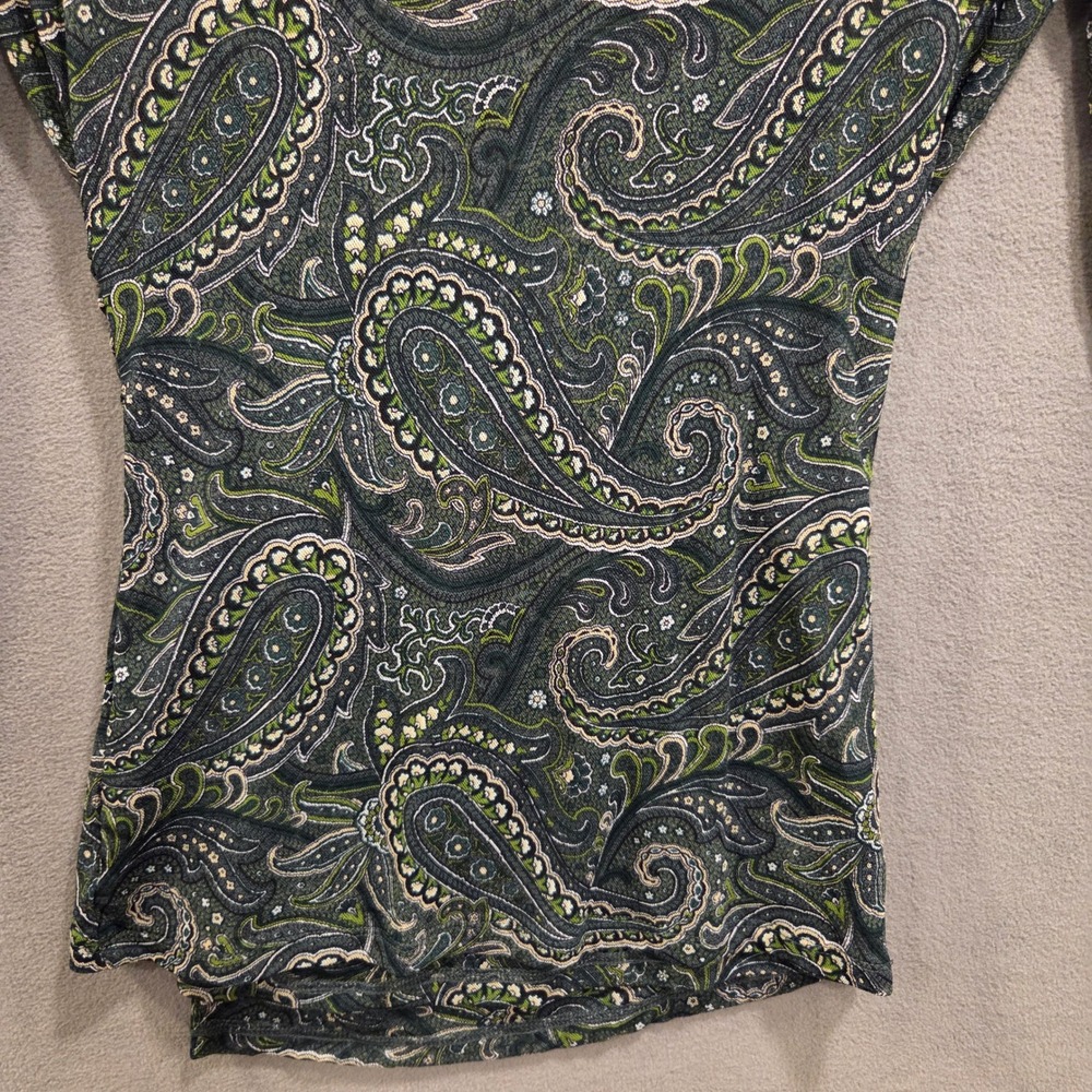 INC International Concepts Faux Wrap Mesh Top Women M Paisley Ruched Whimsigoth - Picture 6 of 11